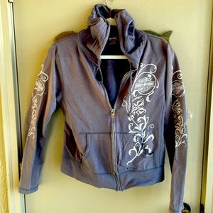 Harley Davidson authentic hoodie Xl faded gray short -designs on front & sleeves